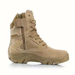 Tactical High-Top Boots - Desert Tan, Breathable & Durable Outdoor Hiking & Climbing Boots with Non-Slip Rubber Soles, Comfortable for Men, Outdoor Footwear | Breathable Boots | Rubber Base Boots