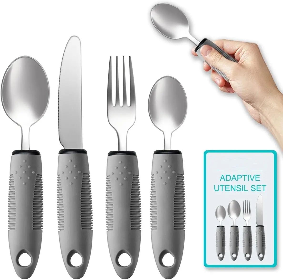 Adaptive Utensils, Adaptive Utensils 4pcs for Hand Tremors,Elderly, Arthritis,Parkinsons-Built Up Utensils for Adults–Easy Grip Aids Handle–2.5oz Each Weighted Silverware for Hand Tremors