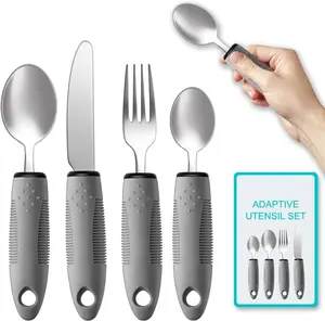 Adaptive Utensils, Adaptive Utensils 4pcs for Hand Tremors,Elderly, Arthritis,Parkinsons-Built Up Utensils for Adults–Easy Grip Aids Handle–2.5oz Each Weighted Silverware for Hand Tremors