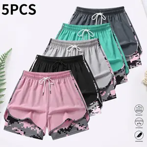 Pack of 5 women’s casual athletic pants with lining, drawstring, elastic waistband—fashionable and versatile, suitable for outdoor sports, fitness, running, and casual wear