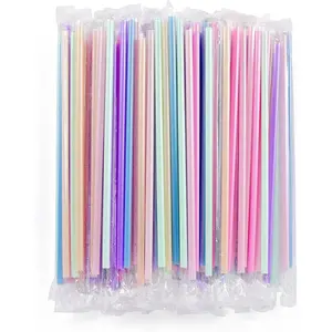 [Individually Wrapped] 100 count Disposable Plastic Drinking Straws - 8.26" Long and 0.24 Diameter Colorful Cute Straws for Juice,Coffee,Milk,, Bachelorette/Birthday Party, Bridal/ Shower
