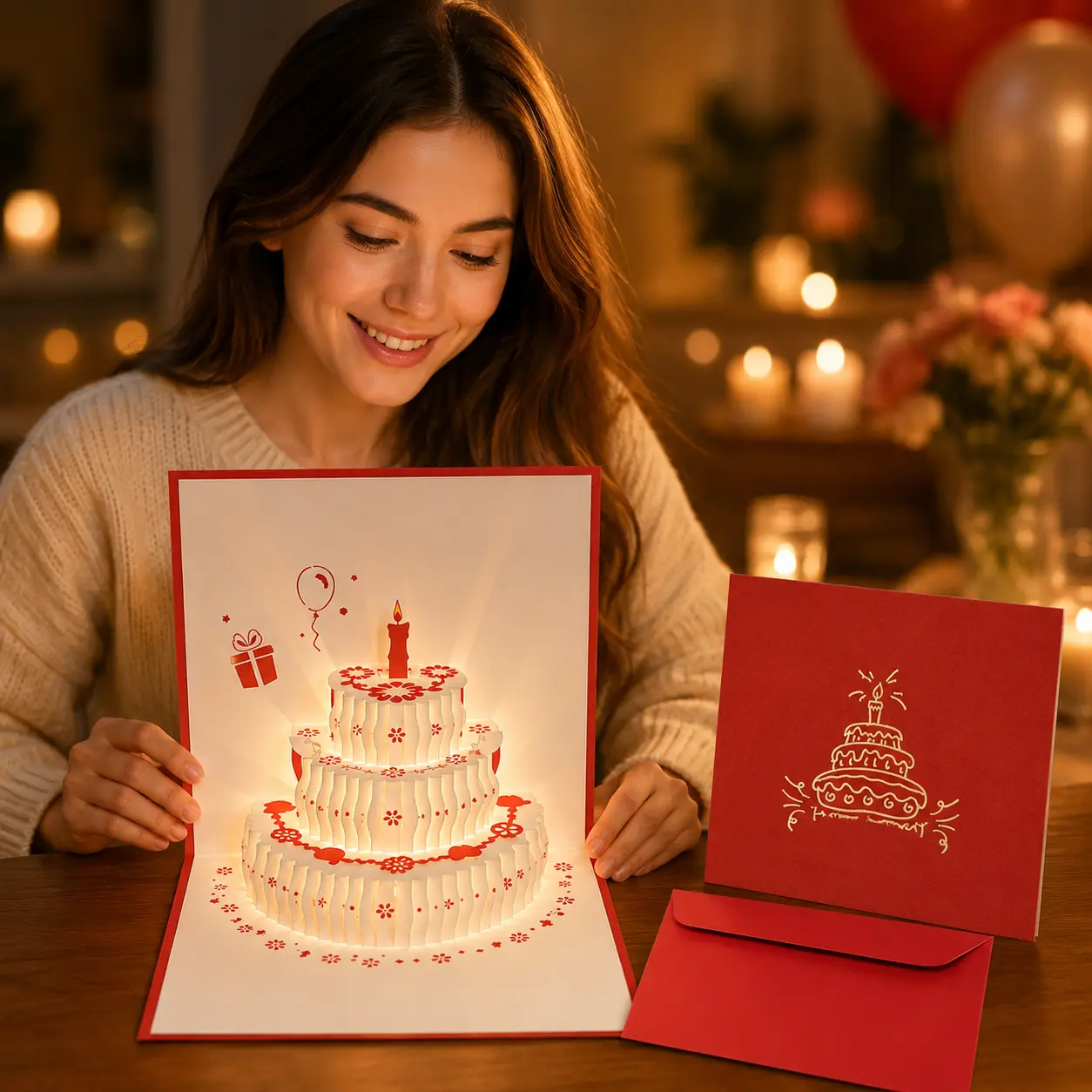 3D Musical Birthday Greeting Card & Invitation Envelopes with Musical Feature, Office Stationery Gift Card Playing "Happy Birthday" Song