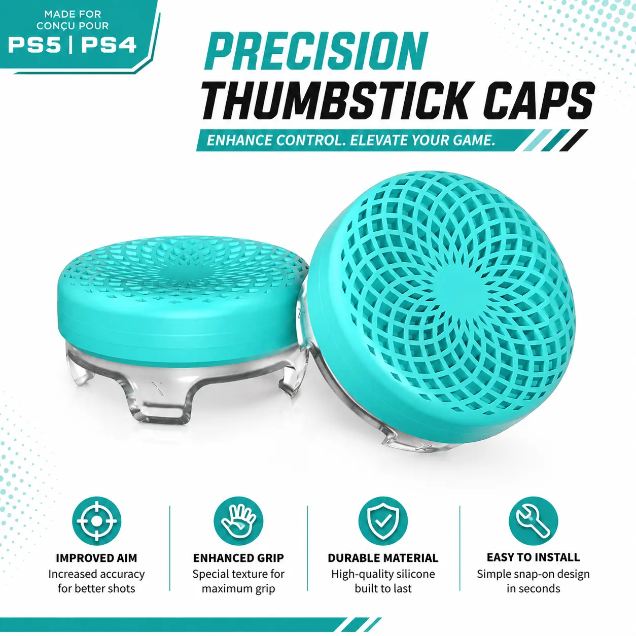 2-Pack LTS Turquoise Performance Thumbstick Caps for PS5, PS4 & Compatible GameSir Controllers | Textured Anti-Slip Joystick Grips for Enhanced Aim, Control & Comfort, Gaming Grips Console Joystick
