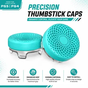 2-Pack LTS Turquoise Performance Thumbstick Caps for PS5, PS4 & Compatible GameSir Controllers | Textured Anti-Slip Joystick Grips for Enhanced Aim, Control & Comfort, Gaming Grips Console Joystick