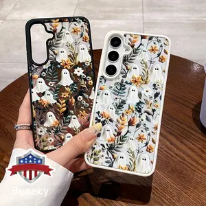 Phone Case Supports Wireless Charging Compatible with Galaxy S23  Ultra S24 Plus FE S25 S22+ Halloween Spooky Garden Pattern Anti-Yellowing Shockproof durable ultra-thin Crystal Transparent Acrylic Cover Fingerprint Protective
