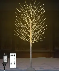 7FT Lighted Birch Tree with 1200 LED Warm White Lights, 8 Modes, Timer Remote Faux Prelit Twig Christmas Tree, Light Up Trees for Indoor Outdoor Xmas Holiday Party Decoration