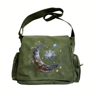 Messenger bag for Valentine’s Day, large-capacity flap retro tote crossbody messenger bag, available in two colors, dreamy moon and star sparkle pattern, perfect for daily outings, travel, and dates—an excellent gift for a girlfriend.