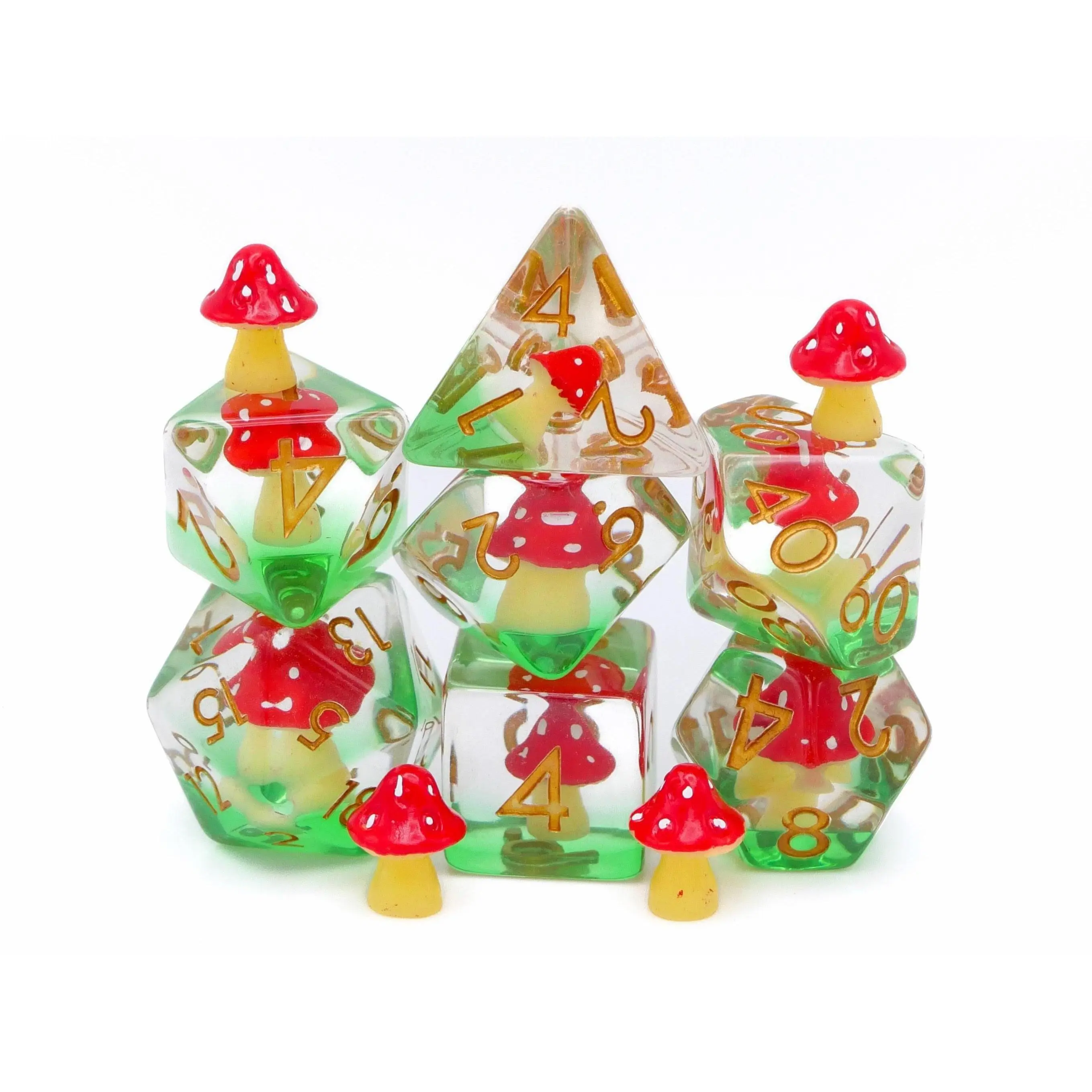 Mushroom Resin 7-Piece  Dice Set for DnD, RPG Tabletop Games