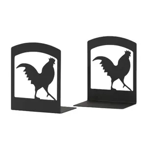 212 MAIN Handmade Pair Rooster Silhouette Art Bookends - Rustic Desk Organizer, Computers & Office Equipment Accessory for Office Stationery & Supplies
