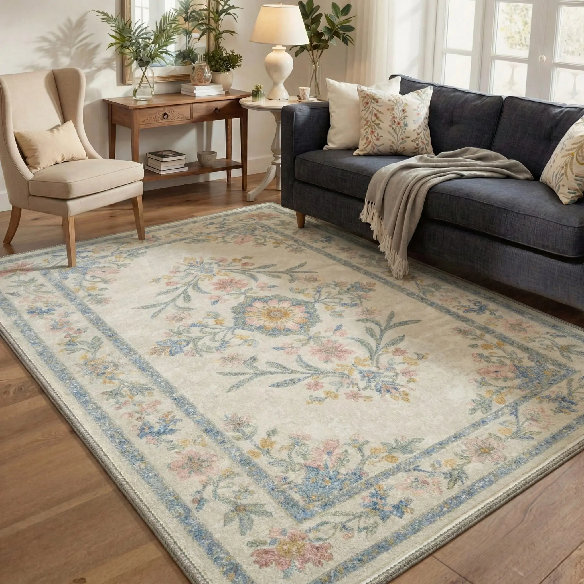 【Deals For You Days】BEIMO Soft Rug – Machine Washable, Non-Slip, Pet Friendly Floor Rug, Area Carpet Ideal for Living Room, Bedroom, Kitchen, Hallway, Complete Interior Decor ,ARP2646-PETAL