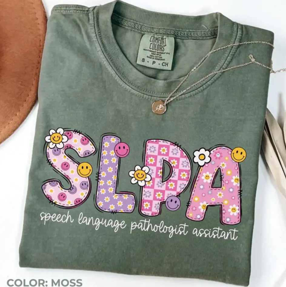 Comfort Colors Speech Language Pathologist Assistant T-Shirt, Speech Pathology Tee, SLPA Shirt, Speech Therapist, Happy Face, Flower, Gift For Women