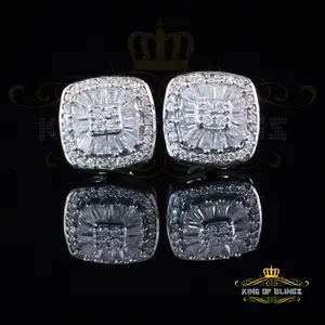 King of Bling's 925 White Silver 1.00ct VVS 'D' Moissanite Square Stud Earring Men's/Womens
