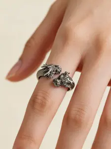 Vintage Double Dragon Head Ring, Stainless Steel Adjustable Open Cuff, Unisex Punk Gothic Design, Casual Style for All Seasons