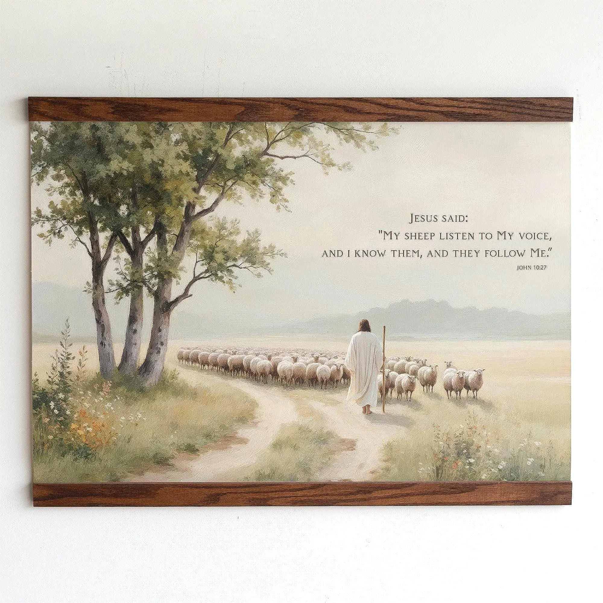 Warm No-Frame Artistic Good Shepherd Painted Tapestry Poster - John 10:27 Religious Scripture Paper Print, Jesus and His Sheep Faith Wall Art, Faith-Based Individuals' Home or Office Decoration, Home Supply with Shipping Tube