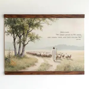 No-Frame Artistic Good Shepherd Tapestry Poster, John 10:27 Scripture Paper Print, Jesus and His Sheep Faith Art, Faith-Based Home Decor for Room, Home Supplies with Shipping Tube