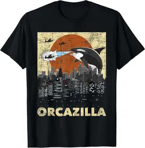 Orcazilla - Whale Lover Ocean Marine Biologist Whales T-Shirt Pure Cotton Graphic Tees Menswear Top: Gifts for Men & Women