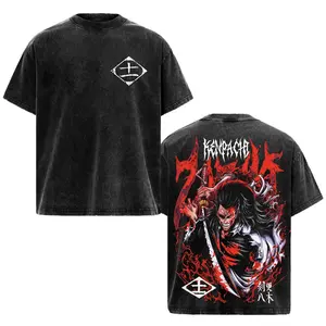 Vintage Washed Zaraki Kenpachi Bleach Anime Graphic Tee Soft Cotton Unisex Streetwear Soul Reaper Captain T-Shirt Gotei 13 Manga Back Print 90s Y2K Vintage Anime Merch Japanese Otaku Fan Gift Heavyweight Graphic Shirt Kenpachi Zaraki Cosplay Top Tees