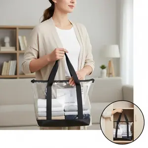 PVC Transparent Storage Pack Handbag - Foldable, Waterproof, Moisture-Resistant Organizer Tote for Clothes, Shirts - Space-Saving Container for Closet, Home & Travel