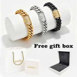 14MM Personalized Initial Cuban Link Bracelet - 3 Colors Gold/Silver/Black Stainless Steel Hip Hop Chain for Men Women with Free Gift Box, Waterproof 316L Steel, Hypoallergenic, Trendy Streetwear Style