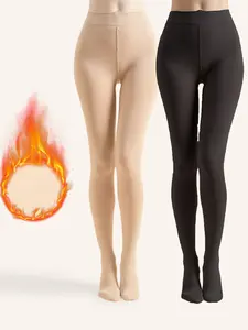 Women's High Waist Fleece Lined Fabric Thick Thermal Leggings, One Pair Two Pairs Set, Fall Winter Warm Pants for Home Outdoor Casual Wear, Womenswear