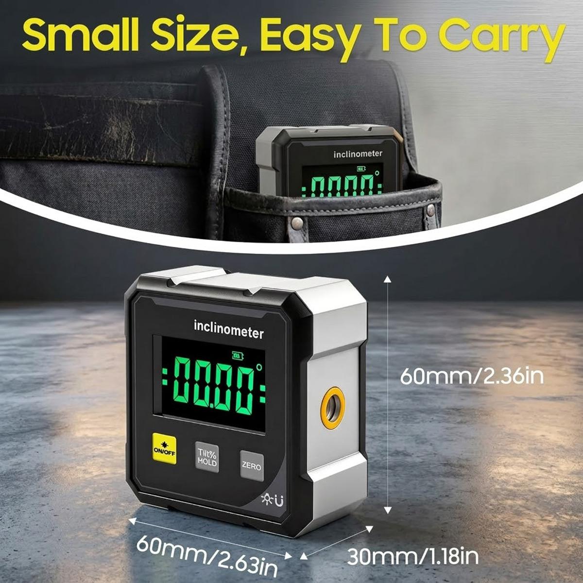 4-Side Magnetic Digital Angle Gauge Cube Inclinometer with Backlight Rechargeable Digital Angle Finder with LCD Display Table Saw Miter Protractor Woodworking Measuring Tool