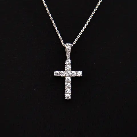 GLD Micro Diamond Cross Pendant | 14k White Gold Plated with CZ Stones Dainty Piece for Everyday Wear - Lifetime Guarantee, Perfect Gift (Chain Not Included)