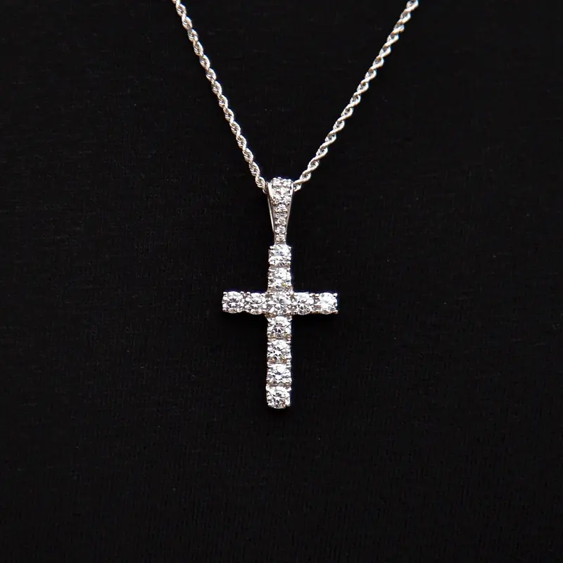 GLD Micro Diamond Cross Pendant | 14k White Gold Plated with CZ Stones Dainty Piece for Everyday Wear - Lifetime Guarantee, Perfect Gift (Chain Not Included)