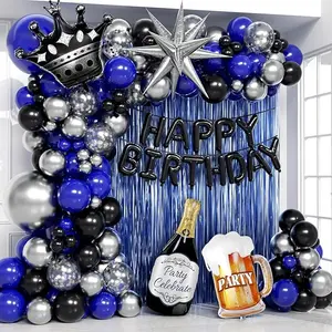 Blue and Black Happy Birthday Decorations for Men with Happy Birthday Banner, Fringe Curtains, Birthday Party, Balloon Kits for 21st,25th 27th 30th 35th 40 50 60th Birthday Decorations