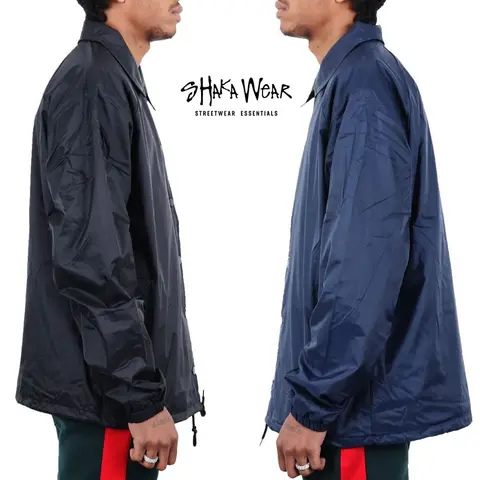 SHAKAWEAR Men's Windbreaker Jacket SHAKA WEAR Plain Button Snap Jackets Full Button Front Lightweight Casual Rain Coats Hip Hop Stylish