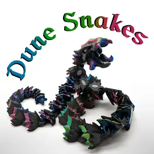 Dune Snake - 3D Multicolor Articulated Print with Movable Jaw, Unique Snake Gift, Cool Colors, Fun Desk Fidget, Element Snake, Dragon Snake, Versatile 3D Design