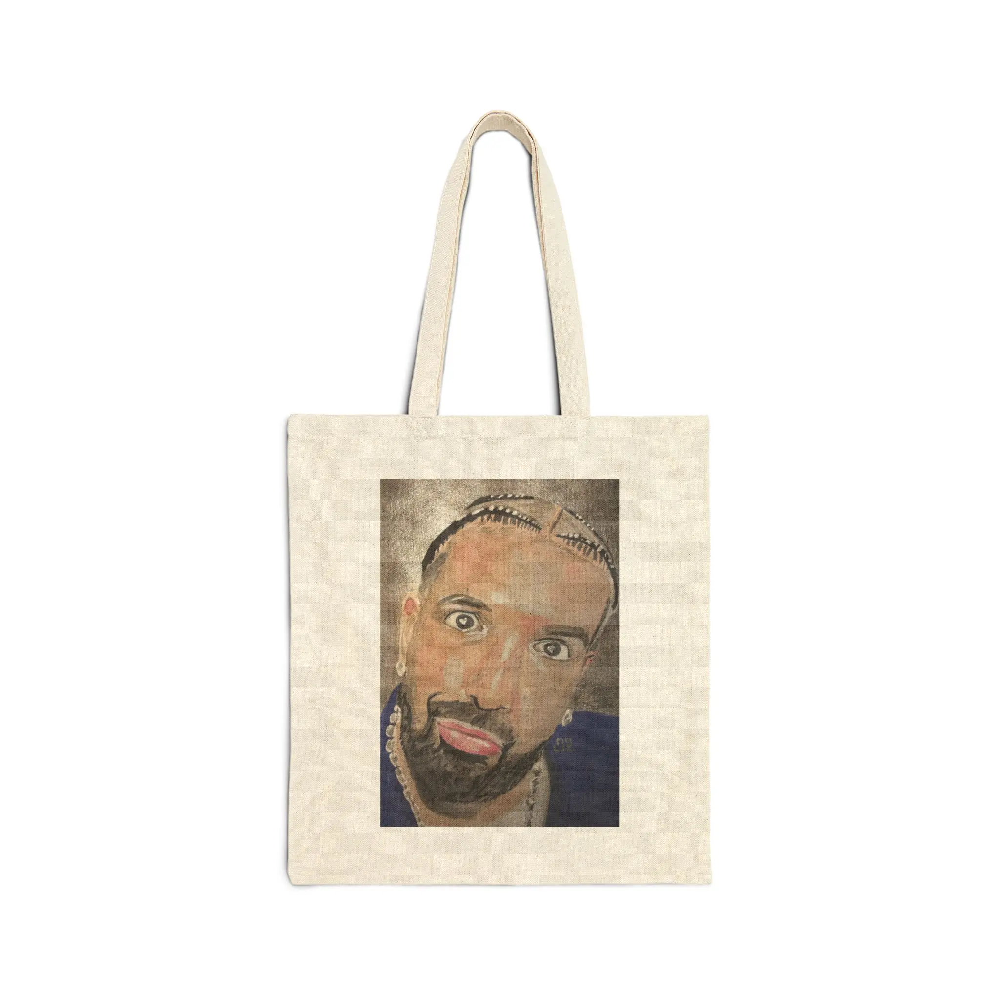 Silly Drake Funny Portrait Tote Bag | Quirky Face Canvas Shopper, Illustrated Weird Expression