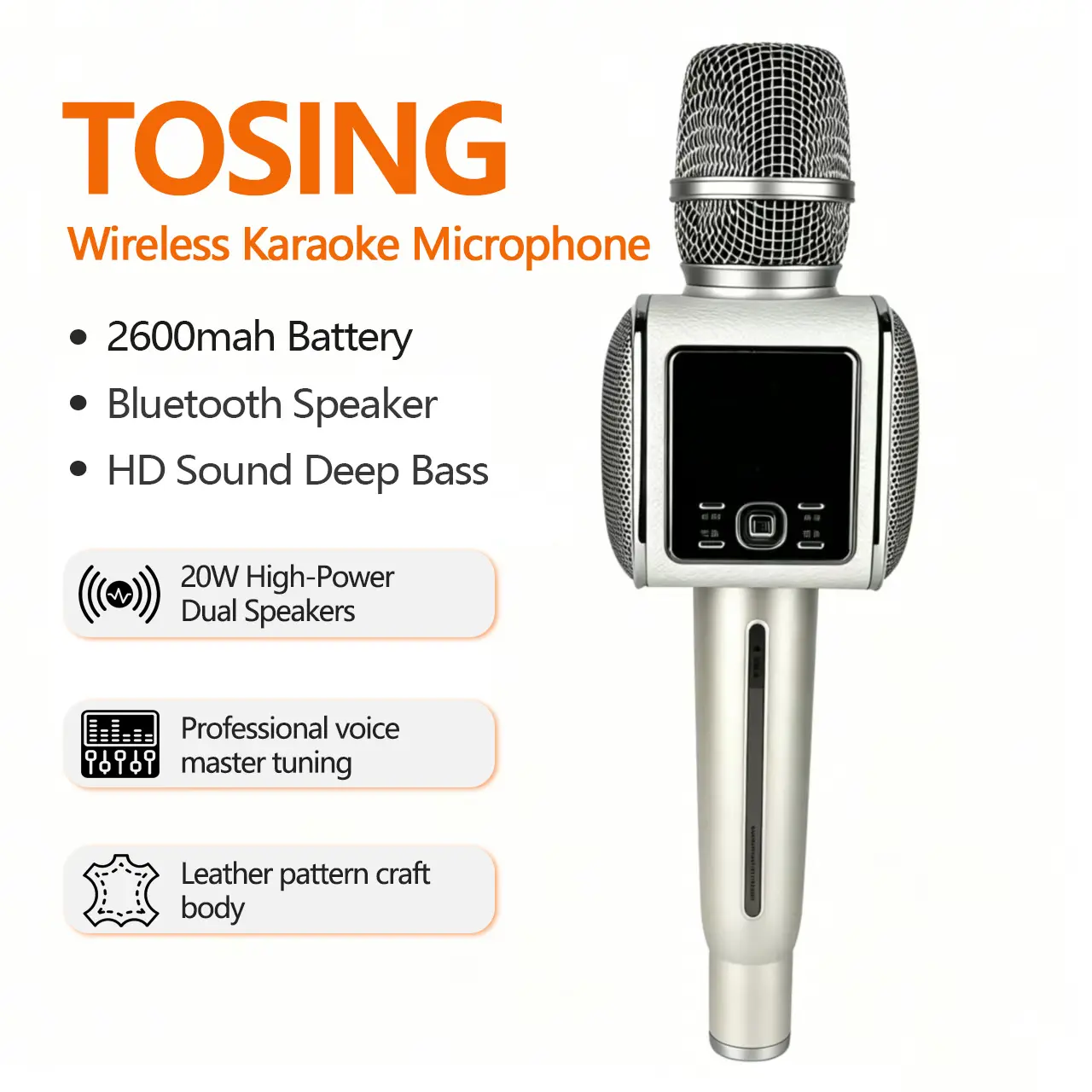 TOSING G7 PRO Wireless Digital Karaoke Microphone with Bluetooth Stereo Speaker - Rechargeable Portable Handheld Mic, Noise-Reducing, Cable Connection, Card-Ready, Fast Charging, iOS/Android Device Compatibility, Ideal for Home Party, Live Streaming