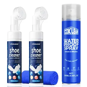 COKLEAN Waterless Shoe Cleaner - Buy two bottles and get one waterproof spray for free. Features an all-in-one brush head design for quick cleaning foam, suitable for leather, white shoes, suede, canvas, and sneakers,
