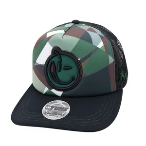YUMS Crystal Camo Trucker Hat - Green, Brown, and Black Streetwear Fashion Cap Embroidered Logo Adjustable Snapback