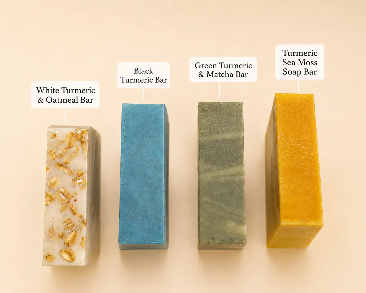 Turmeric Soap Variety Set | Handmade Natural Soap Samples | White, Green , Black Turmeric, &  Turmeric Sea Moss Soap 4 oz
