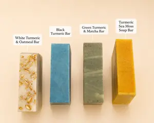 Turmeric Soap Variety Set | Handmade Natural Soap Samples | White, Green , Black Turmeric, &  Turmeric Sea Moss Soap 4 oz