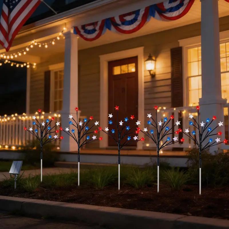 Set of 5, July 4th Outdoor Decorative Solar Stake Lights, Patriotic Red, White, and Blue Star-Spangled Solar Lights, Waterproof Outdoor Fourth of July Lights, Perfect for the Fourth of July, Memorial Day, Gardens, Pathways, Yards, Sidewalks, and Parties S Set of 5, July 4th Outdoor Decorative Solar Stake Lights, Patriotic Red, White, and Blue Star-Spangled Solar Lights, Waterproof Outdoor Fourth of July Lights, Perfect for the Fourth of July, Memorial Day, Gardens, Pathways, Yards, Sidewalks, and Parties S