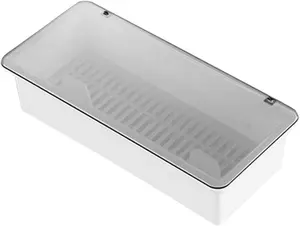 White Flatware Tray Kitchen Drawer Organizer With Lid And Drainer - Plastic Kitchen Cutlery Tray and Utensil Storage Container with Cover - 11.0 Inch Silverware Holder Drawer Organizer