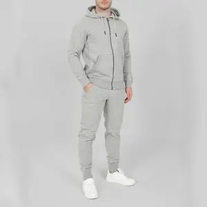Autumn and Winter Style European and American Sports Men's Solid Color Fashion Casual Suit Hooded Cardigan Jacket Solid Color hazel  sweatsuits