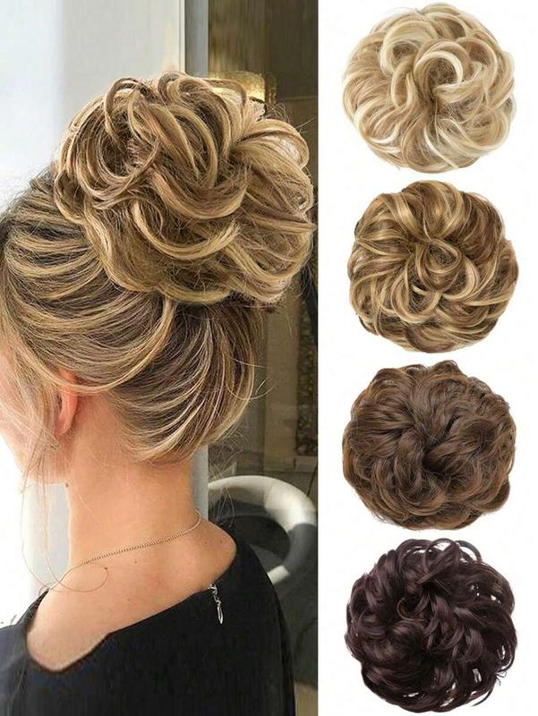 Black Messy Bun Hair Piece Wavy Curly Scrunchies Synthetic Chignon Ponytail Hair Extensions Thick Updo Hairpieces For Women 8inch