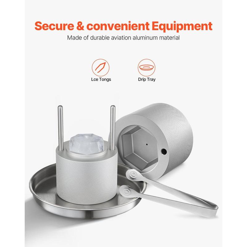 VEVOR Ice Diamond Press Ice Ball Maker 2.4" Diamond Ice Press Kit for Whiskey Cocktail Utensils