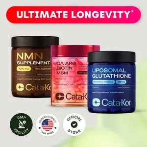 Cata-Kor Ultimate Longevity - NMN 1000 mg, Liposomal Glutathione 500 mg, CA AKG, Biotin, Hyaluronic Acid, MSM, Vitamin C