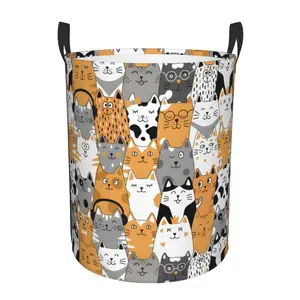 Colorful Cats Cute Animal Laundry Basket Foldable With Handles Tote Bag Oxford Cloth Funny Laundry Hamper Clothes Storage Bucket Toy Organizer 19.6*15.7inch For Bathroom/Laundry/Bedroom
