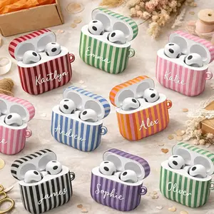Custom Name Monogram Letter Striped Airpods Case Airpods 4 Case Modern Design Accessory Gifts