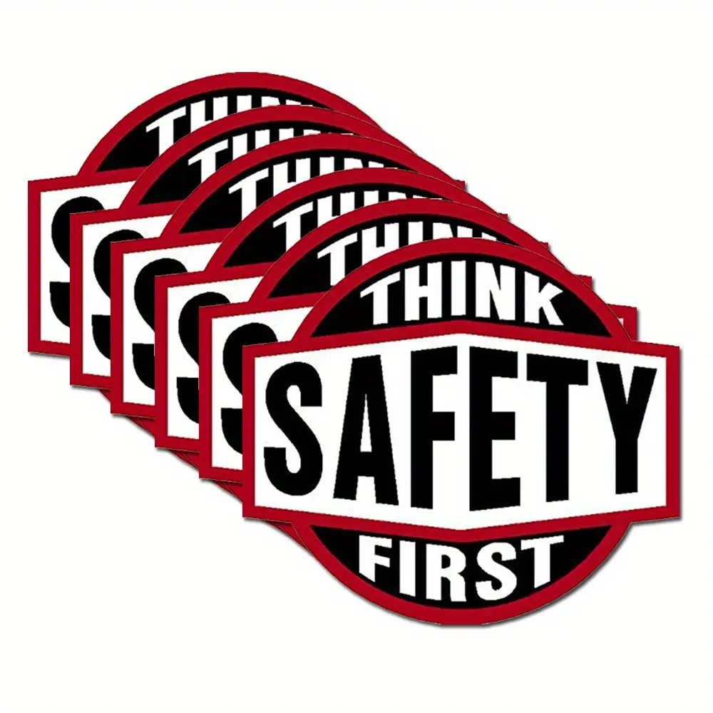 (6pcs) Think Safety First, Hard Hat, Lunch Box, Tool Box, Helmet, Vinyl Decal Car Stickers