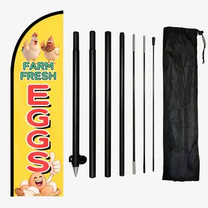 1pc Fresh Eggs Feather Flag with Flagpole & Optional Aluminum Pole Kit - 50x185cm/72.8x19.7in Farm Market Banner, Durable Polyester Egg Sign with Chicken Graphics for Storefront, Farmers Markets, Roadside Stands - Easy Setup