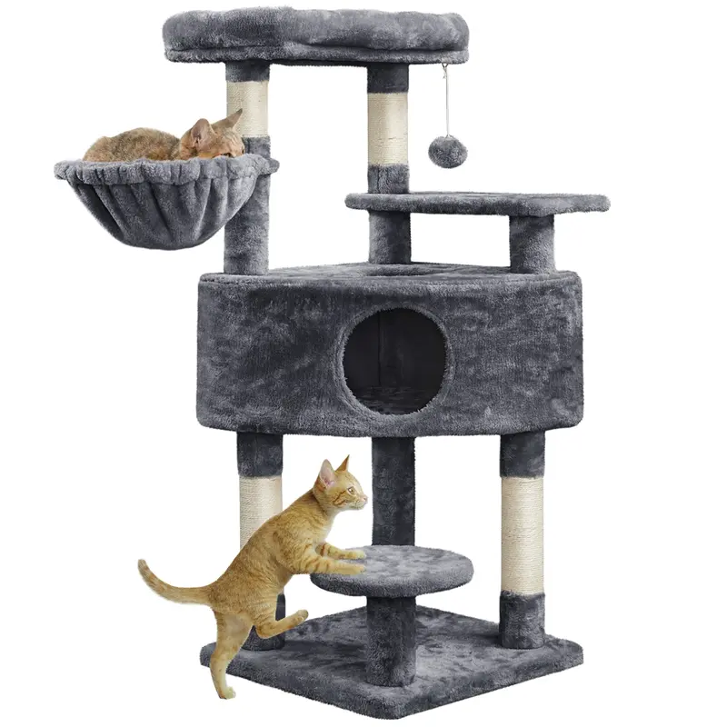 Yaheetech 46in Height Multilevel Cat Tree - Big Plush Condo with Vertical Scratcher, Sisal Scratch Pad, Scratching Posts, Perch Platform & Basket for Indoor Kittens