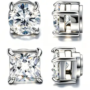 Unisex Stainless Steel Magnetic Stud Earrings, Non-Piercing 6 / 8MM CZ, Men's Accessories, Jewelry for Women, Accessories Adults Summervibes`