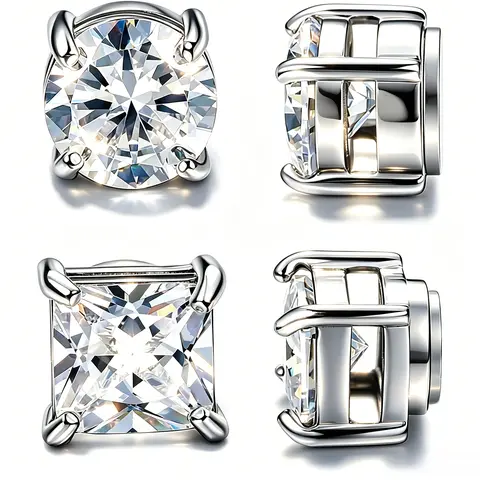 Unisex Stainless Steel Magnetic CZ Stud Earrings - Non-Piercing 6/8MM, Adults' Sports & Outdoor Leisure Accessories, Unisex Studs Make Gifting Effortless for Male & Female