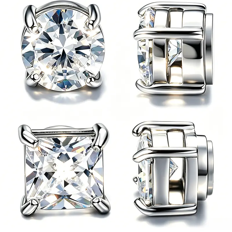 Unisex Stainless Steel Magnetic CZ Stud Earrings - Non-Piercing 6/8MM, Adults' Sports & Outdoor Leisure Accessories, Unisex Studs Make Gifting Effortless for Male & Female